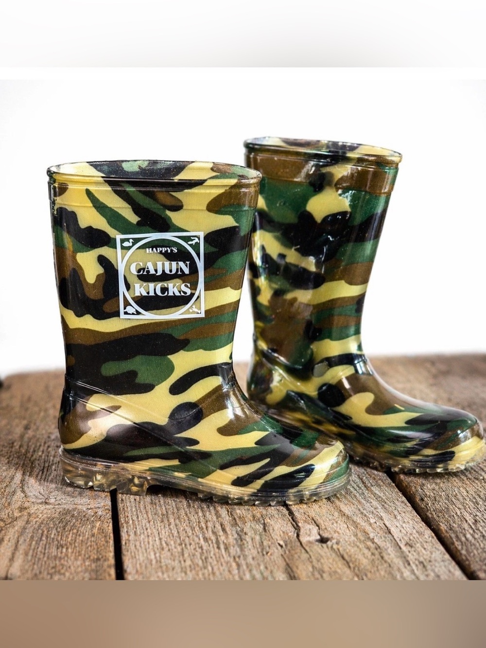 Happy’s Cajun Kicks Youth Size 13 Camo Rubber Rain Boots Waterproof Outdoor